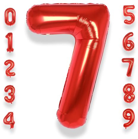 AULE 40 Inch Big Red 7 Balloon Number Large Foil Helium Number Balloons 0-9 Jumbo Giant Happy 7th Birthday Party Decorations for Boy or Girl Huge Mylar Anniversary Party Supplies