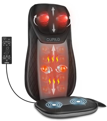 CuPiLo Shiatsu Neck & Back Massager with Heat, Massage Chair Pad Cushion for Stress Relief, Inflatable Flaps Back Support, Kneading or Rolling Chair Seat Massage,Ideal Gifts for Men,Women,Family