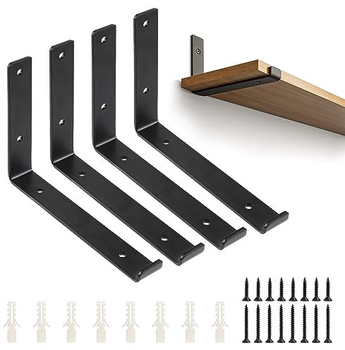 DBREAKS 4 Stk Regalhalterung Schwarze, L-Form Regalhalter, Wandregal Halterung, Heavy Duty Regalhalterung, Regalträger Metall, Für Bücherregale, Schrankregale, Badezimmerregale, Blumenregale,20,5cm