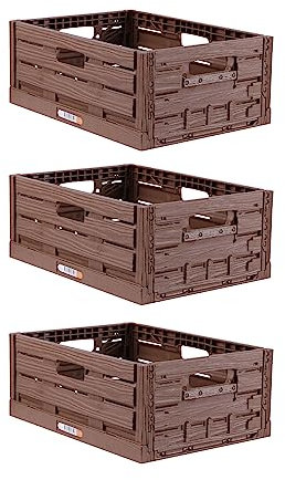 Bestlivings Stabile scatola pieghevole da 3 pezzi, design in legno, 40 x 30 x 16,3 cm (lunghezza x larghezza x altezza), impilabile, cestino per la spesa pieghevole da 16 l, robusta cassetta