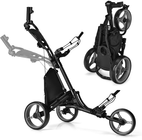 SPOTRAVEL 3 Wheel Golf Trolley, Folding Golf Cart(Gray,122 x 69 x 98-114cm)