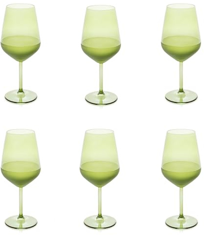 Evviva Lot de 6 verres à vin en verre, base mate, couleur verte, capacité 490 °C, lavables au lave-vaisselle
