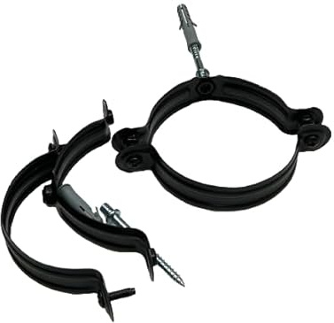 staffa fascetta a muro nera con tassello per tubo nero pellet scarico fumi (D 80 PZ 2)
