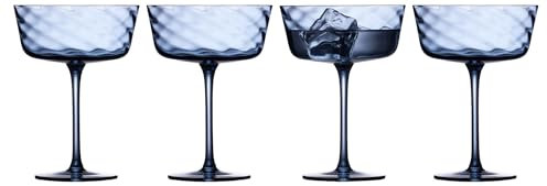 Lyngby Glas Vienna Champagner-Schale, Sektglas, Cocktailglas, 35 cl, 4 Stck., Blau