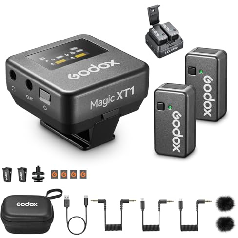 GODOX Magic XT1 Wireless Microphone for Camera/Android/iPhone, 48kHz/24-bit Noise Cancellation HD Wireless Lavalier Mic with Charging Case,16 Hour Working time, 656ft Range, Touchscreen Microphone