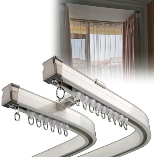 Blazea Gardinenstange Flexible, Biegsame Gardinenstange mit Zwei Schienen, Fenster-Deckenschienen-Set für Vorhänge, Gebogene Vorhangschiene zur Wandmontage an der Decke(Wall Mount,6m (19.7ft))