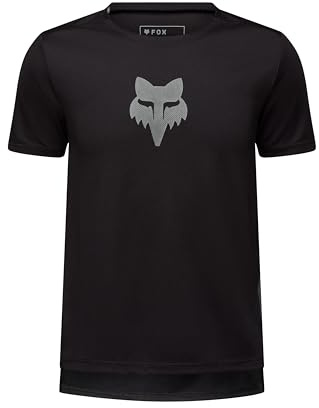 Fox Racing Youth Ranger Short Sleeve Mountain Bike Jersey, Black Fox Head, Medium