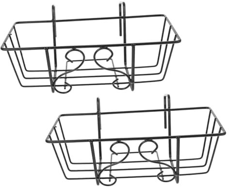 Milisten Iron Hanging Plant Stand Balcony Flowerpot Rack Black 32cm Square Hook Flower Hanging Rack Outdoor Succulent Holder Patio Railing Storage Shelf