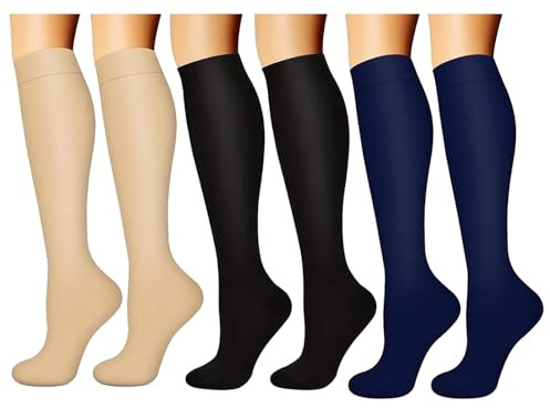 MUNSKT 3 paires de chaussettes de compression de vol, chaussettes de vol pour femmes et hommes, chaussettes de soutien, chaussettes de voyage, chaussettes de pression pour femmes enceintes et hommes