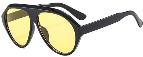 Long Keeper Trendige üBergroßE Sonnenbrille FüR Damen Und Herren Ovale Pilot Brille Retro Ovale Sonnenbrille UV400 (HellSchwarzGelb)