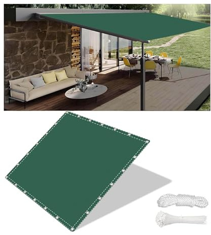 Tenda da Sole per Esterno Tenda a Vela Rettangolare Telo Parasole Tenda da Sole Esterno in Oxford Vela Ombreggiante Tenda a Vela Impermeabile per Giardino Balcone Piscina 3.8x7.5M Verde Scuro