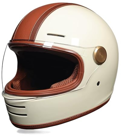 Retro Cruise Integralhelm Motorradhelm Herren und Damen Vier Jahreszeiten Schutzhelm Unisex Helm kann modular geöffnet Werden ECE-Zertifizierung A,L=57-58CM