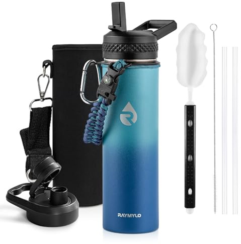 RAYMYLO Insulated Water Bottle 20 oz, Triple Wall Vacuum Stainless Steel (Cold for 24Hrs, Hot for 12Hrs), Leak Proof & Non-BPA, Kids Water Bottle Jug for School with Straw Spout Lids