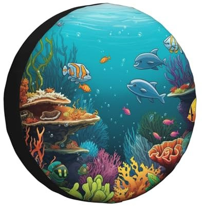 Tire Cover Farbige Unterwasserwelt Reifenhülle Mit Kordelzug Radschutzhülle Uv-Schutz Autoreifen Tasche Für Mpv Viele Fahrzeug Anhänger 17 inch