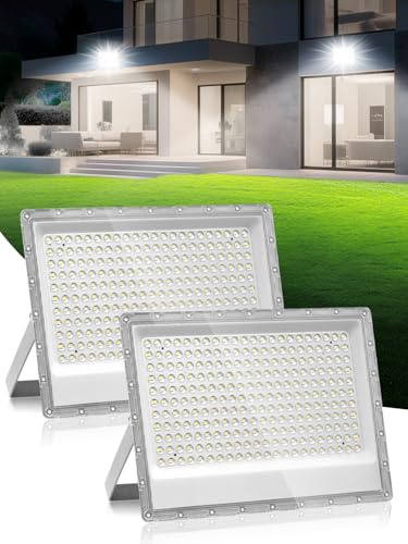 Litglobe LED Strahler Außen 200W 2 Stück,20000LM Superhell Scheinwerfer,252 LEDs 6500K Kaltweiß Außenstrahler,IP66 Wasserdicht LED Fluter Flutlicht,Aussenstrahler für Garten Garage Flur Sportplatz