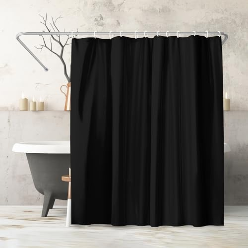 Americanflat Duschvorhang 180x200 cm, Schwarz, 100% Polyester & Wasserabweisend, Badewanne Vorhang mit Metallösen & 12 Dusch Vorhang Ringen, Duschvorhänge für das Badezimmer