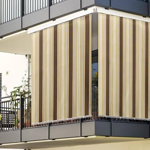 Tenda da Sole a Righe Premium per Balcone, Terrazzo o Veranda – Copertura Parasole Ombreggiante da Esterno con Anelli e Ganci – Tessuto Alta Qualità, Resistente ai Raggi UV e Intemperie (XL)