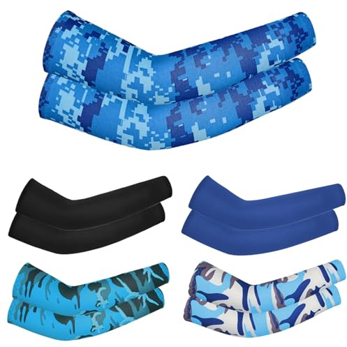 Dorccsi Lot de 5 Paires de Manchons Bras pour Enfants différentes Couleurs, Protection UV, Refroidissement, Compression, été, pour Enfants 4 à 7 Ans, pour activités Plein air