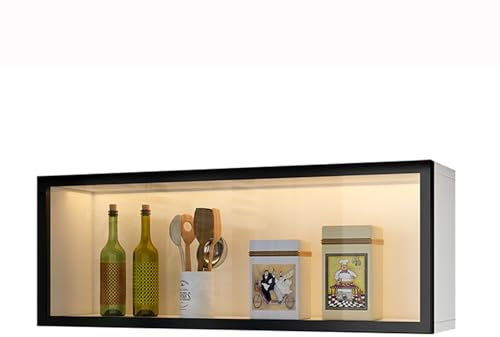 Kitchen cabinets Wall-Mounted Glass Display Cabinet - Gray/White Pantry Storage with Doors, Bathroom Shelves with Light, Drill-Free Hanging Cabinet for Kitchen & Dining Room (White, 70cm)