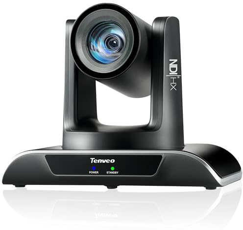 Tenveo Caméra PTZ NDI avec Suivi Automatique IA, Zoom Optique 20x, USB3.0/HDMI/LAN PoE, Camera PTZ IP 1080P 60FPS pour Streaming Live Église Visioconférence Diffusion Événements Youtube/OBS/vMix