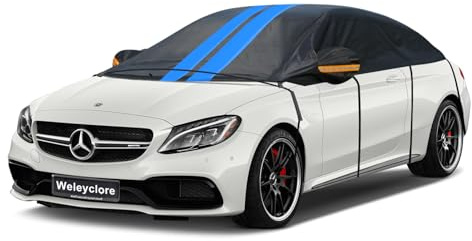 Weleyclore Half Top Car Cover Waterproof All Weather, Universal Outdoor Car Roof Cover for Ice and Snow, Side/Rear Window Frost Protection, Saloon/Coupe 3XL (Up To 530 cm)