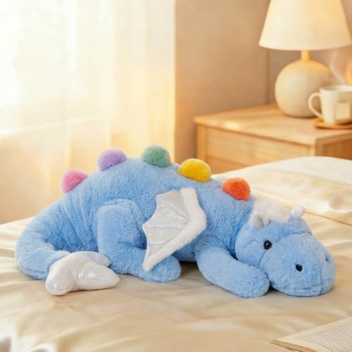 ARELUX Large 34in Cute Dragon Stuffed Animals Plush Toy Soft Sky Blue Pterosaur Plushie Giant Fuzzy Dinosaur Pillow Plushies with White Wings Cuddly for Friends Family Member