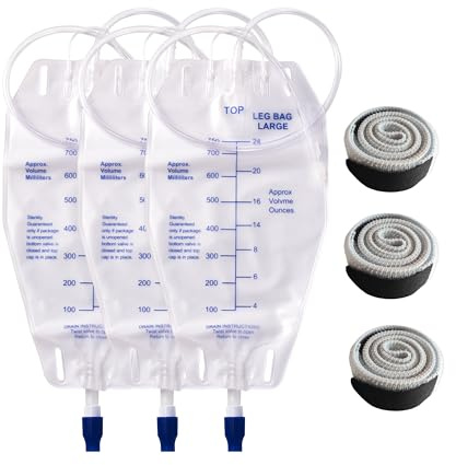 750ml Nephrostomy Drainage Bag with 24-inch Silicone Tubing, Twist Drain Valve and Elastic Strap, Pack of 3