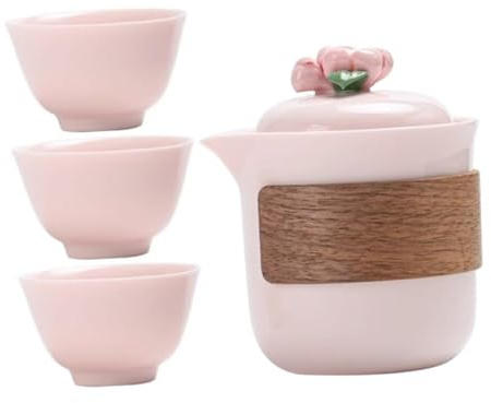 LIFKOME Handmade Travel Tea Set Ceramic Portable for Adults Floral Lid Includes Teapot and Cup Set for Business Travel and Outdoor Activities