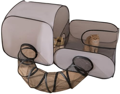Parque al aire libre para gatos - Recinto para gatos - para exteriores - con diseño portátil - Casa de juegos interactiva con túnel - Accesorio portátil para mascotas para cachorros y pequeños