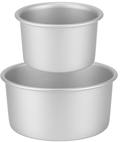 Auddemg Kuchenform Rund Extra Hoch, 2-Teil-Set (Ø 15/20 cm), Hochwertige runde Backform aus eloxiertem Aluminium mit abnehmbarem Boden, Silber