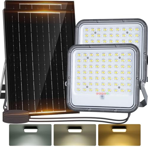 Aigostar Solar LED Strahler Außen mit Großer Solarpanel,Dimmbar 3000K/4000K/6500K,8000mAH,Großer Batteriekapazität,Solarlampen für Außen Garten,IP66 Wasserfest,Flutlichter mit Fernbedienung,2 Stück