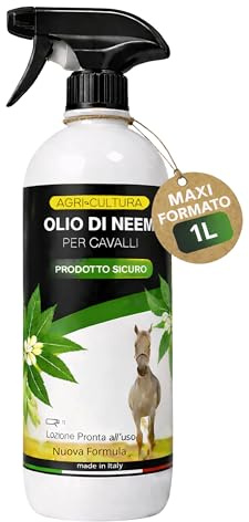 AGRI-CULTURA® | Olio di Neem per Cavalli Spray【1 Litro】 | Effetto Barriera Naturale Contro Zecche, Pulci, Zanzare e Insetti | Sicuro e Delicato | Uso Domestico ed Esterno.