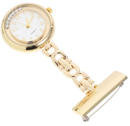 Uonlytech Goldene Strass Krankenschwesternuhr mit Anstecknadel | Legierung mit Rhinestones, Clip On für Kleidung, Klare Anzeige, Robuste Brosche