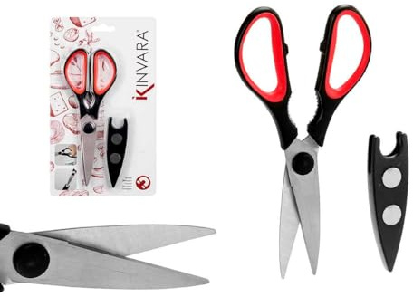 Tijeras de Cocina Multiusos, 21 cm, Acero Inoxidable, Mango Suave, con Imanes para Nevera, para Carne y Pescado