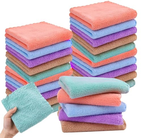 Hiuyavy Flannel Face Cloth, 12PCS Soft Face Towels, 30x30CM Squares Wash Flannels, Reusable Microfibre Face Cloth for Washing Face(6 Colours)