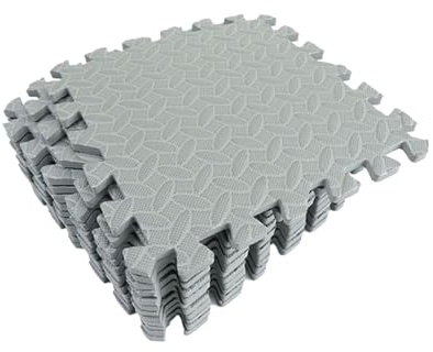 Dalles de sol en mousse EVA emboîtables, 12 pièces, tapis d'exercice puzzle 30 x cm, protection for salle sport pour les salles de sport, le yoga, les entraînemen(Grey)