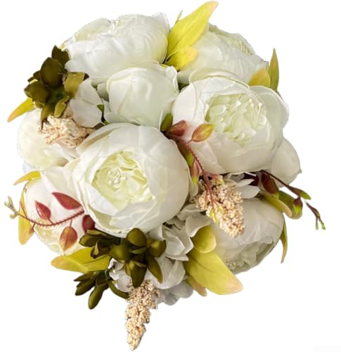 Brautstrauß künstliche Pfingstrosen Rose Kugel aus Kunststoff mit realistischen Texturen, geeignet für Hochzeiten, Heimdekoration und Event-Blumenarrangements (weiß)