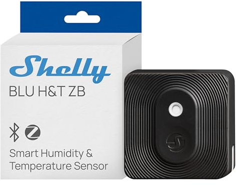 Shelly BLU H&T ZB Black - Smart Zigbee & Bluetooth Temperature and Humidity Sensor, Thermometer and Hygrometer, IP54 rated, Encryption, Indoor & Outdoor Use, Smart Home Automation, Gateway Required