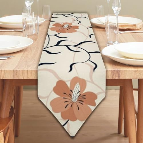 Orange Flowers Black Vines Leaves Winter Table Runner Kitchen Table Runner Turner for Dining Decoraciones para Navidad Farmhouse Christmas for Home Kitchen Dining Holiday Decor 13 × 90 inch