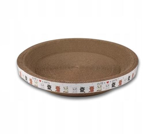 DECCART Katzenbett drinnen | Kratzpappe für Katzen als Rundes Kratzmöbel aus Karton mit Spielball Kratzbrett zum Schlafen Kratzen und Spielen