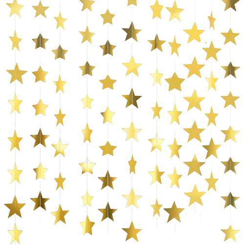 ZOCONE Glitzer Girlande Stern Gold, 7 Stück 92 Fuß Hängend Sterngirlande, Stern Papier Girlande Deko, Sternen Girlande Gold Glitzer Hängedekoration für Geburtstag Hochzeit Karneval Weihnachten Party