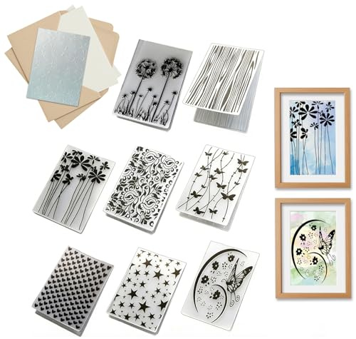 Set Cartelle per Goffratura 8 Pezzi – Modelli Embossing in Plastica | Per Scrapbooking, Per Album Fotografici, Per Biglietti Fai da Te