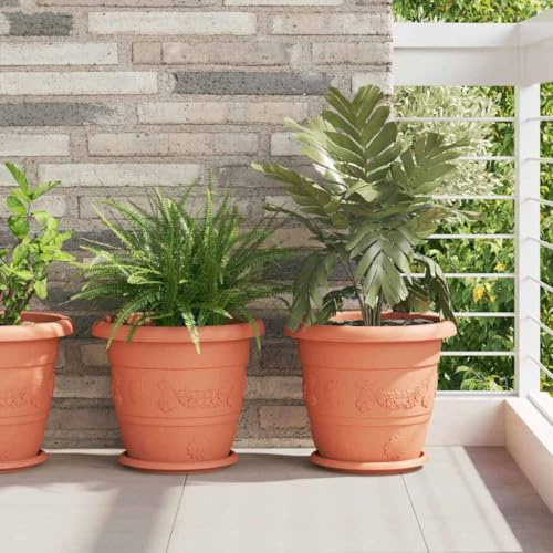 Plateau à Fleurs Rond en Plastique Rouge Brique 23,5 x 2,5 cm 24 pcs, Plateau décoratif pour Jardin, Jardinage extérieur, Rebord roulé, Facile à Nettoyer