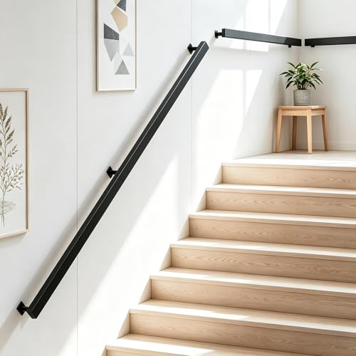 YUODIJIO Pasamanos Escalera con Accesorios, 60-600CM, Pasamanos para Las Escaleras de Hierro Forjado, Negro, Barandilla Escalera para Interiores y Exteriores pared Loft Ancianos (160CM)
