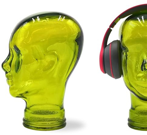 DESIGN DELIGHTS KOPFHÖRERSTÄNDER Mick | Glas, transparent/grün, 29 cm | Glaskopf, Deko Kopf