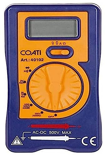 COATI - Multimetro Digital, Polimetro Profesional Electrónico, Tester Adecuado para Electricistas, Incluye Pantalla LCD, Juego de Punteras, Funda para Transporte y Pila A23 de 12V (incluida)