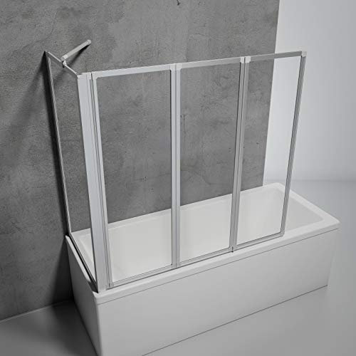 Schulte Duschwand für Badewanne Smart, Höhe: 121 cm, 3-teilig mit Seitenwand 68-71 cm, 3 mm Sicherheitsglas (ESG) Klar hell, inkl. Klebemontage, Alu-natur, D133070 01 50