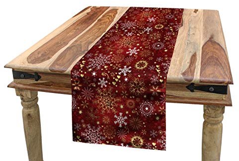 ABAKUHAUS Winter Tischläufer, Weinlese Weihnachts, Esszimmer Küche Rechteckiger Dekorativer Tischläufer, 40 x 180 cm, Zinnoberrot Gelb Weiß