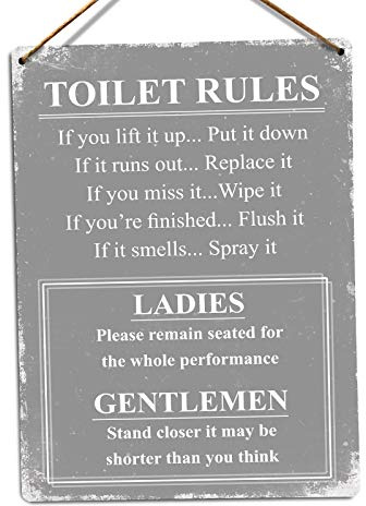 Toilet Rules - Grey – Medium Twine | Printed Metal Wall Sign Plaque