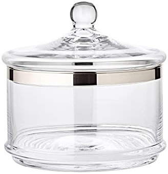 EDZARD Glasdose Vigo (Höhe 19 cm, Ø außen 19,5 cm, Ø innen 17,5 cm) | mit Deckel, mundgeblasenes Kristallglas mit Platinrand, Vorratsglas, Muffinglas, Cookie Jar